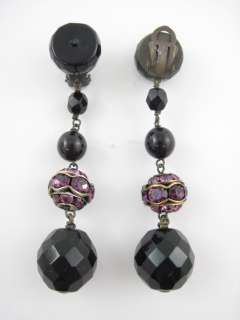 DESIGNER Black Faceted Bead Crystal Dangle Earrings  