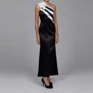 Jessica McClintock Womens Black/ White One shoulder Ruffle Dress 