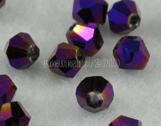 Grade 200pcs Metal Purple Bicone Glass Bead 4mm  