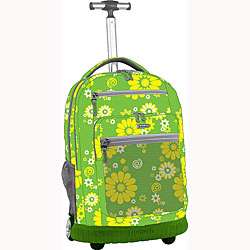 World Khaki Flower Rolling Backpack with Laptop Sleeve   