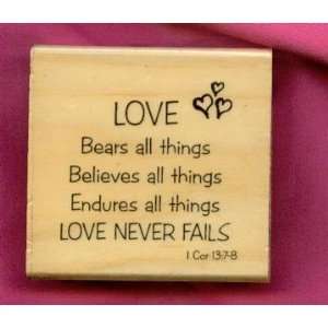  Love Never Fails Rubber Stamp on 2 ½ X 2 ½ Block Arts 