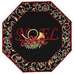 Hand hooked Noel Black Wool Rug (56 Octagonal)  
