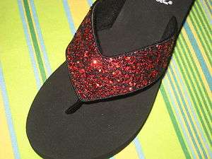 Yellow Box HOLIDAY sequin RED Flip Flop Sandals 6 7 8 9 11  