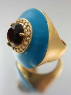 CREW Gold Tone Brown Crystal Blue Cocktail Ring  