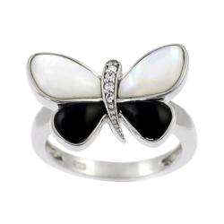 Sterling Silver Black and White Butterfly Ring  