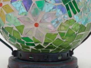 Bird Design Coloured Mosaic Glass Candle Lantern  