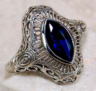 carat blue sapphire 925 solid sterling silver filigree ring size 8 