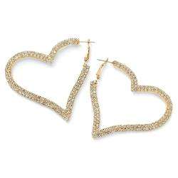 14k Goldplated Clear Crystal Heart shaped Hoop Earrings   