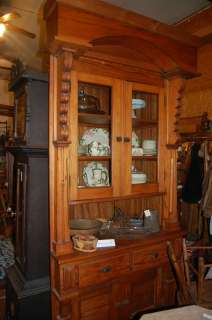 Antique Built in Pine China Cabinet Old World Style Very Ornate  
