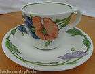   & Boch Amapola Cup and Saucer Large Blue Orange Flowers Green Stem