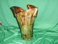 Murano Glass Vase Lovely Unique Design gold leaf NEW  