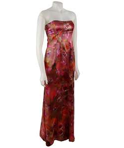 David Meister Strapless Floral Satin Gown  