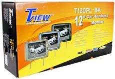 Pair Tview T120PL BK 12 Black TFT Wide Screen, High Res Headrest Car 