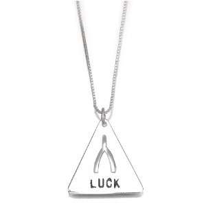   LUCK Triangle Pendant on 16 18in Adjustable Box Chain Necklace