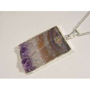   Amethyst Slice Pendant with Free 18 Silver Chain 