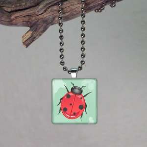 Lady Bug Small Glass Tile Necklace Pendant 725  