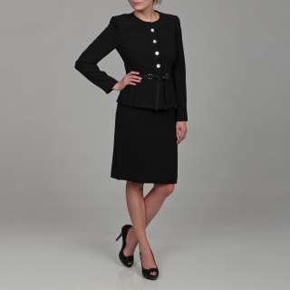 Tahari Womens Navy Four button Belted Skirt Suit  