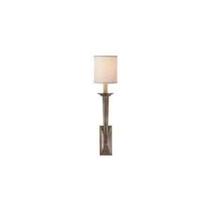 Studio French Deco Horn Sconce in Antique Nickel with Linen Shade by 