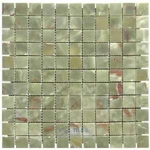 Modern mosaics   1 x 1 polished onyx mosaic sheet in green onyx