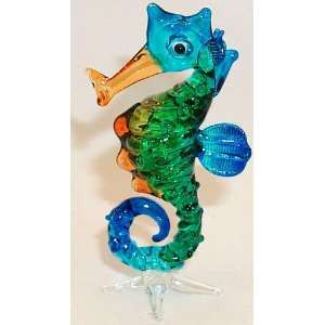  Seahorse, prredominantly blue/green colors Artglass, Large 