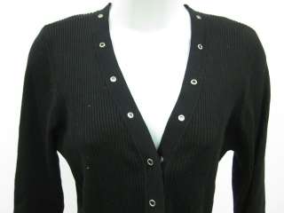 WHITE & WARREN Black Ribbed Zipper Cardigan Sweater XL  