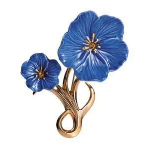 Franz Porcelain Blue flax flower Gold plated brass & porcelain brooch