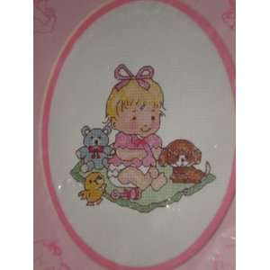  Pink Baby Girl Counted Cross Stitch Kit with Matted Frame 