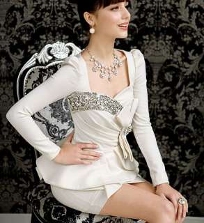2012 elegant new shining diamond mini OL dress bow puff sleeves 