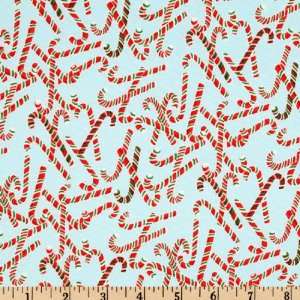  44 Wide Christmas Time Candy Canes Blue Fabric By The 