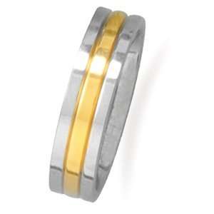  Stainless Steel and 14 Karat Gold Plated Mens Ring   Size 