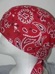 Cotton Poly Red Paisley Dew Doo Rag Sweatband Headwrap  