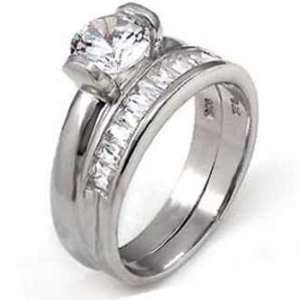  Sterling Silver Wedding Ring Set with Round Cubic Zirconia 