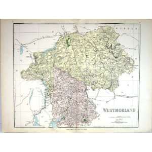   Map England 1885 Wesmorland Kendal Kirkby Stephen