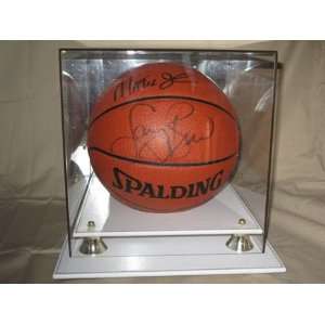 Basketball / Soccer Ball Display Case w/ White Leather Base & Mirrored 