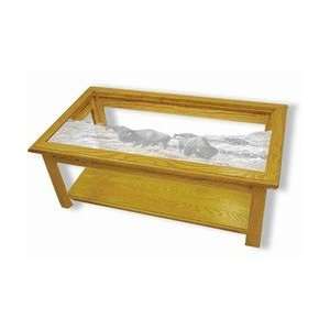 Oak Etched Glass Coffee Table   Into the Herd (Buffalo)  