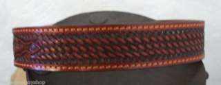 Western Leather Tooled Basketweave Dog Collars Mahogany  