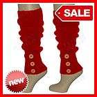 ribbed knit leg warmer red socks with side buttons new
