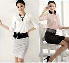 Formal elegant office work dress suit outfit chifon blouse shirt skirt 