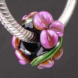  Pink and Amber Flowers with Vines   Fits Pandora Jewelry 