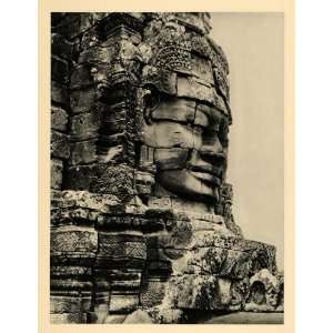  1929 Tower Sculpture Angkor Thom Bayon Temple Cambodia 