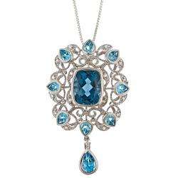 Yach Sterling Silver London Blue Topaz and White Zircon Necklace 