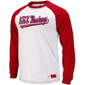  adidas SMU Mustangs Tailspin Raglan T Shirt   White Red 