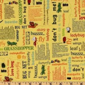  44 Wide Bug A Boo Buggy Words Yellow Fabric By The Yard 