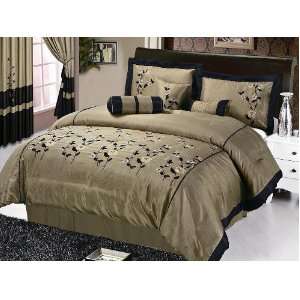   Floral Comforter Set Bed In A Bag Queen Coffee/Black