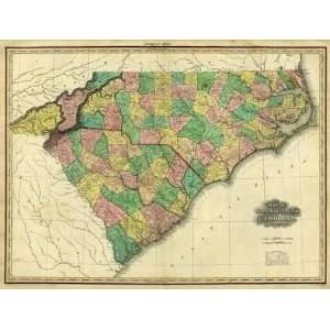  Map of North & South Carolina, 1823 Arts, Crafts & Sewing