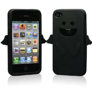 Black / Cute Smiley Angel Design Silicone Case For Apple iPhone 4+Free 