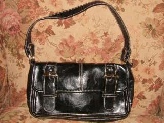 Emilie M Black Vinyl Handbag Purse   11 x 6  