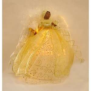 Ivory & Gold Fiber Optic African American Angel Christmas Tree Topper 