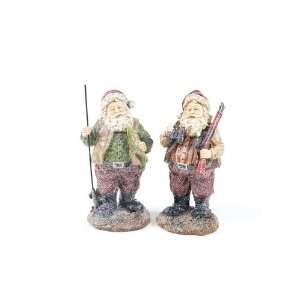  Set of 2 Rustic Lodge Hunting and Fishing Santa Claus 