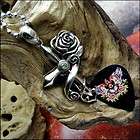   Holder Pendant, Necklace Floral Cross, Green Gem, Wings   Skull Pick